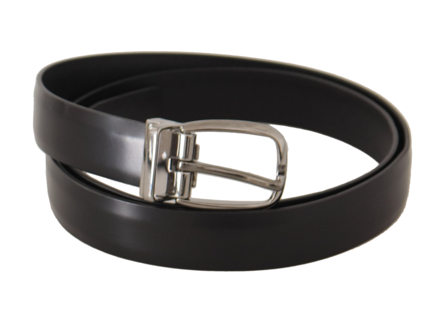 Dolce & Gabbana Elegant Black Leather Belt with Engraved Buckle