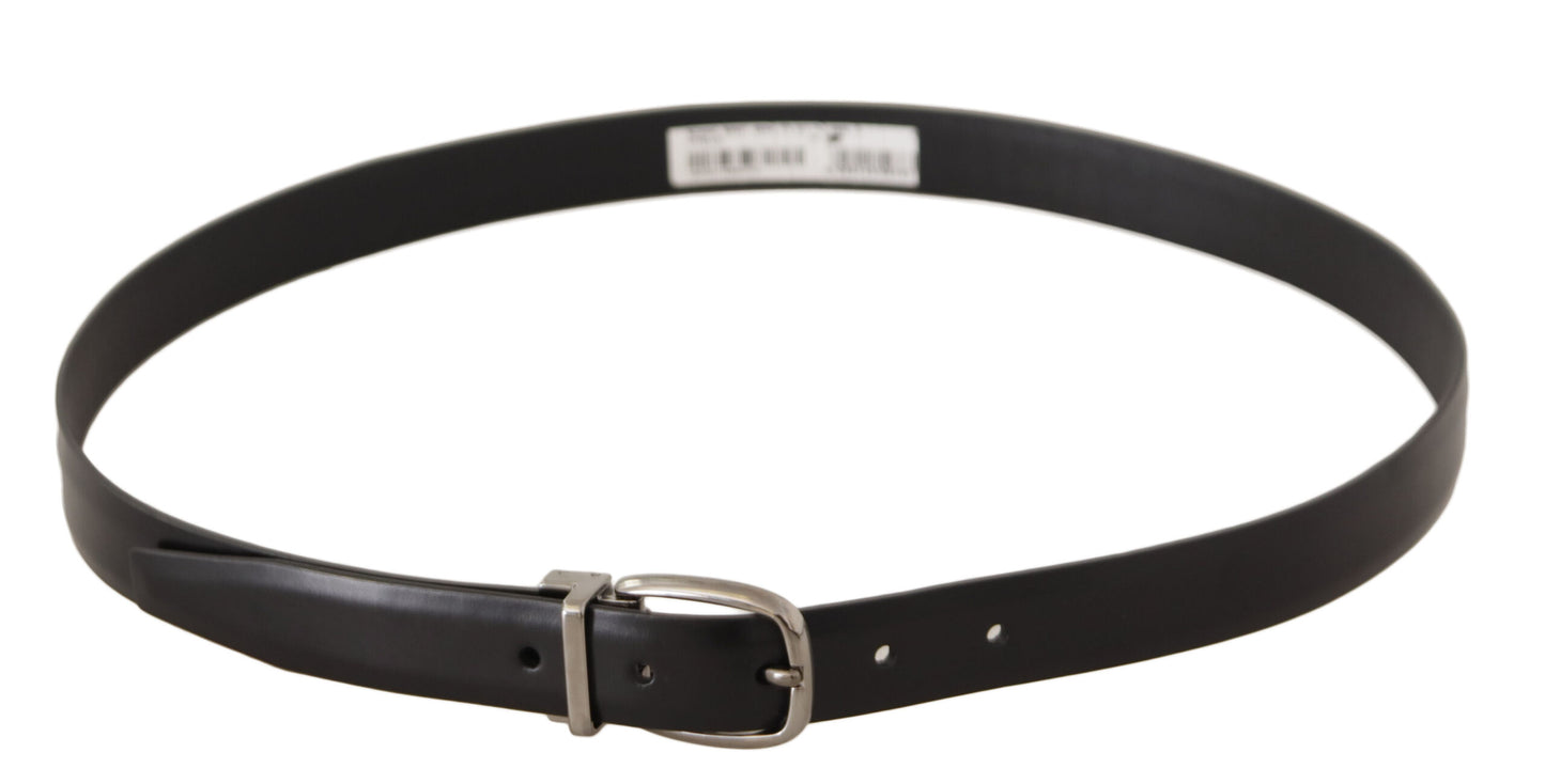 Dolce & Gabbana Elegant Black Leather Belt with Engraved Buckle