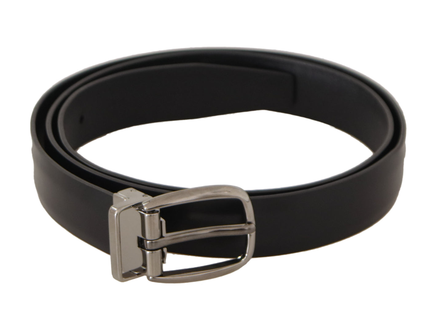 Dolce & Gabbana Elegant Black Leather Belt with Engraved Buckle