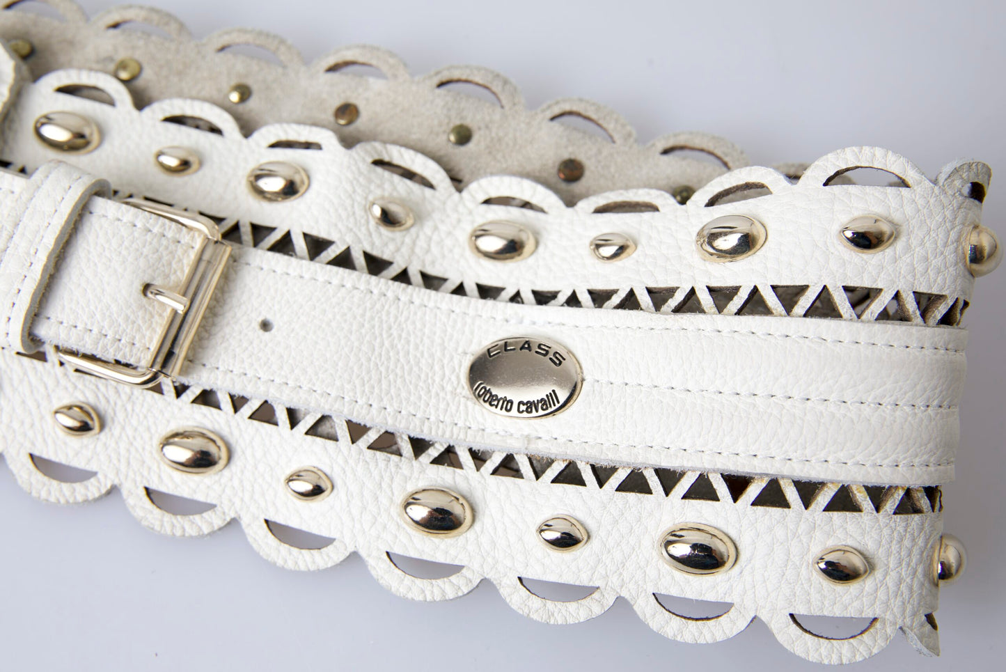 Roberto Cavalli Elegant White Leather Wide Belt