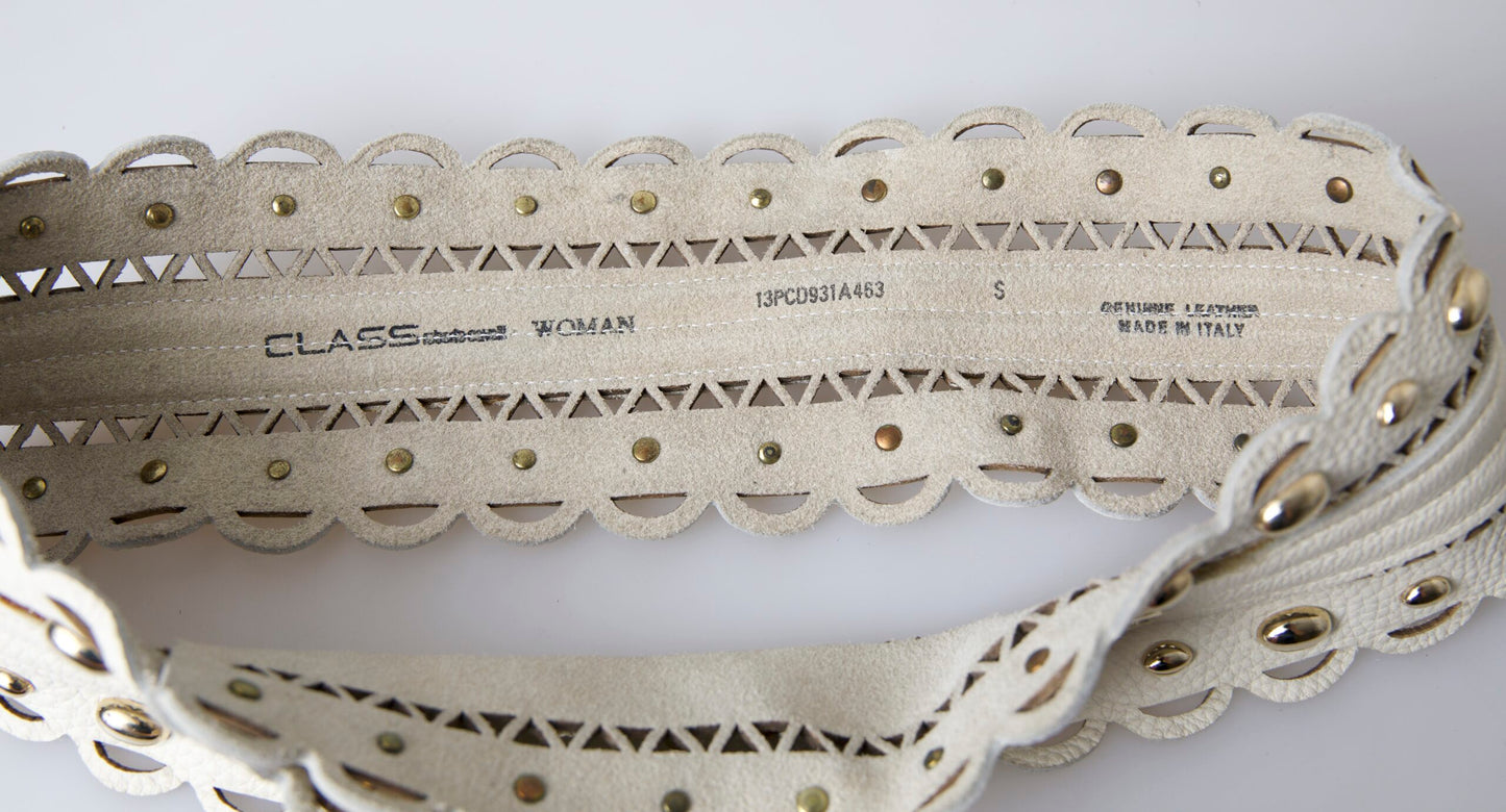 Roberto Cavalli Elegant White Leather Wide Belt