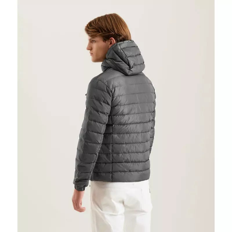 Refrigiwear Sleek Gray Hooded Down Jacket with Zip Closure