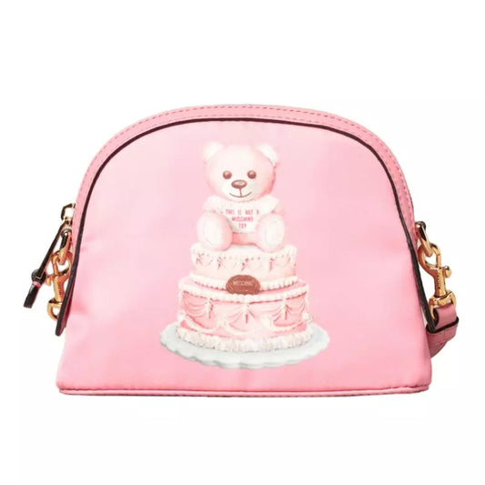 Moschino Couture Chic Teddy Bear Print Clutch with Calfskin Strap