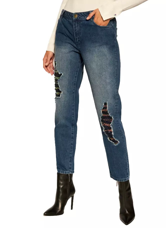 Twinset Chic High-Waisted Distressed Sequined Jeans