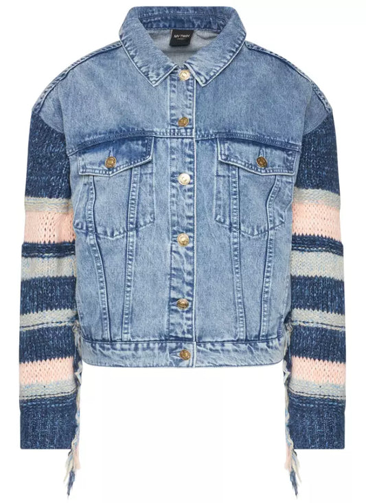 Twinset Chic Striped Sleeve Denim Jacket