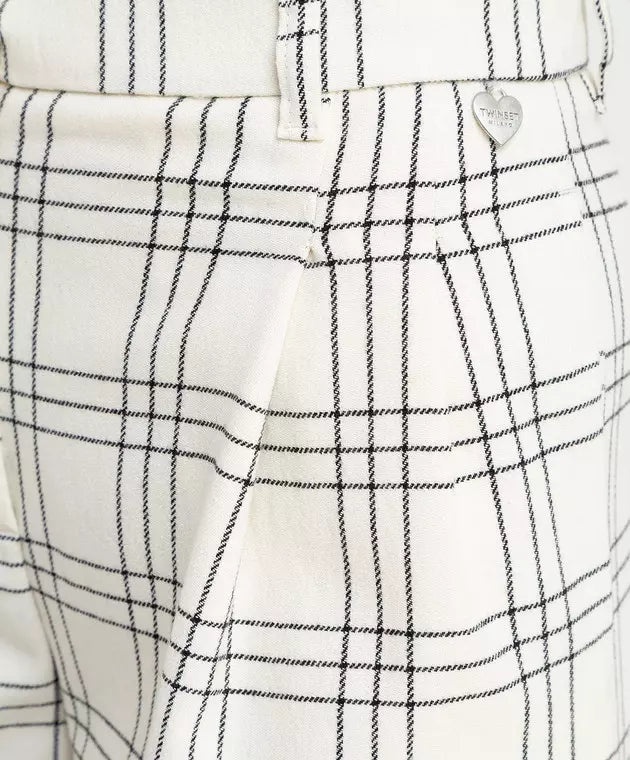 Twinset Chic Checkered Wide-Leg Wool Trousers