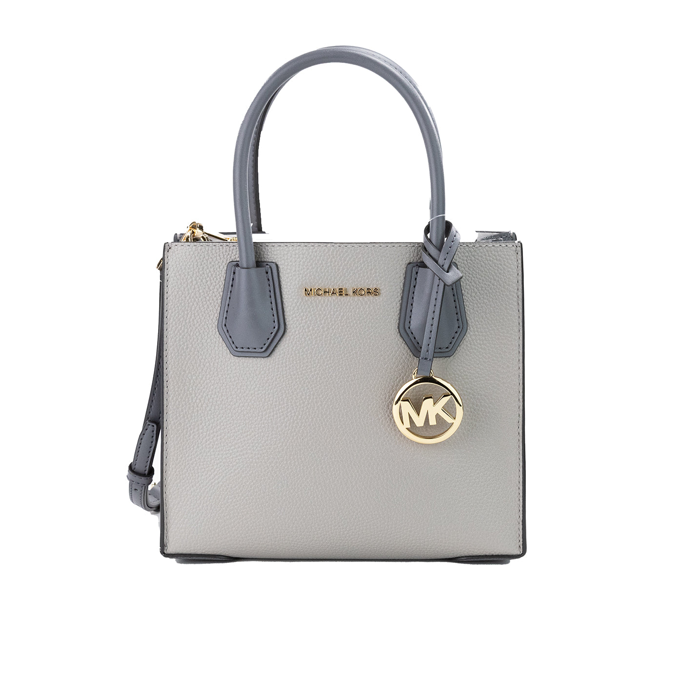 Michael Kors Mercer Medium Pearl Gray Leather Messenger Crossbody Handbag Purse