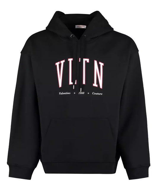 Valentino Elegant Black Cotton Hoodie with Contrasting Print