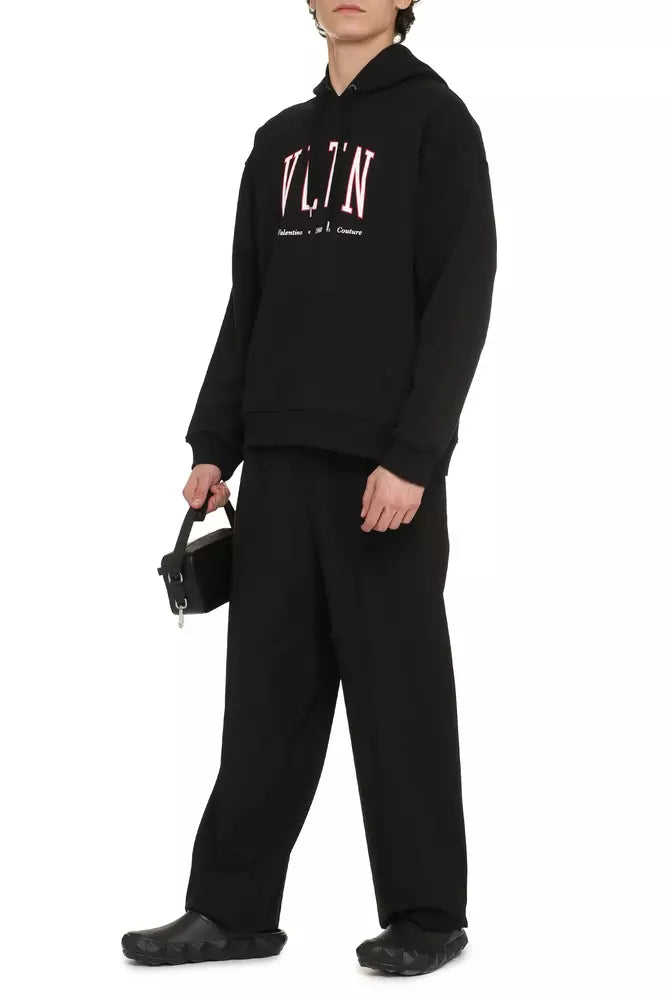 Valentino Elegant Black Cotton Hoodie with Contrasting Print