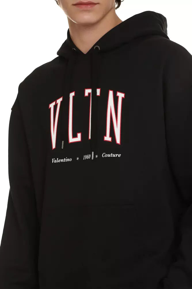 Valentino Elegant Black Cotton Hoodie with Contrasting Print