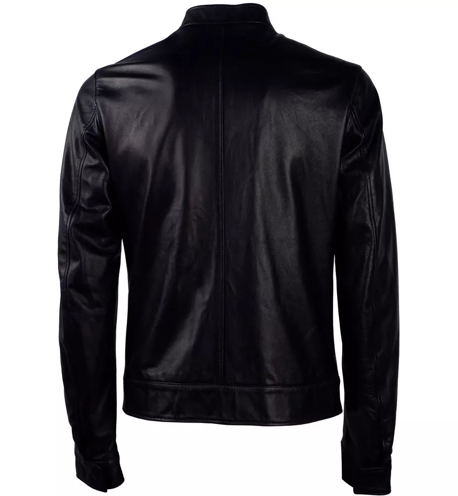 Dolce & Gabbana Sleek Lambskin Leather Jacket in Black