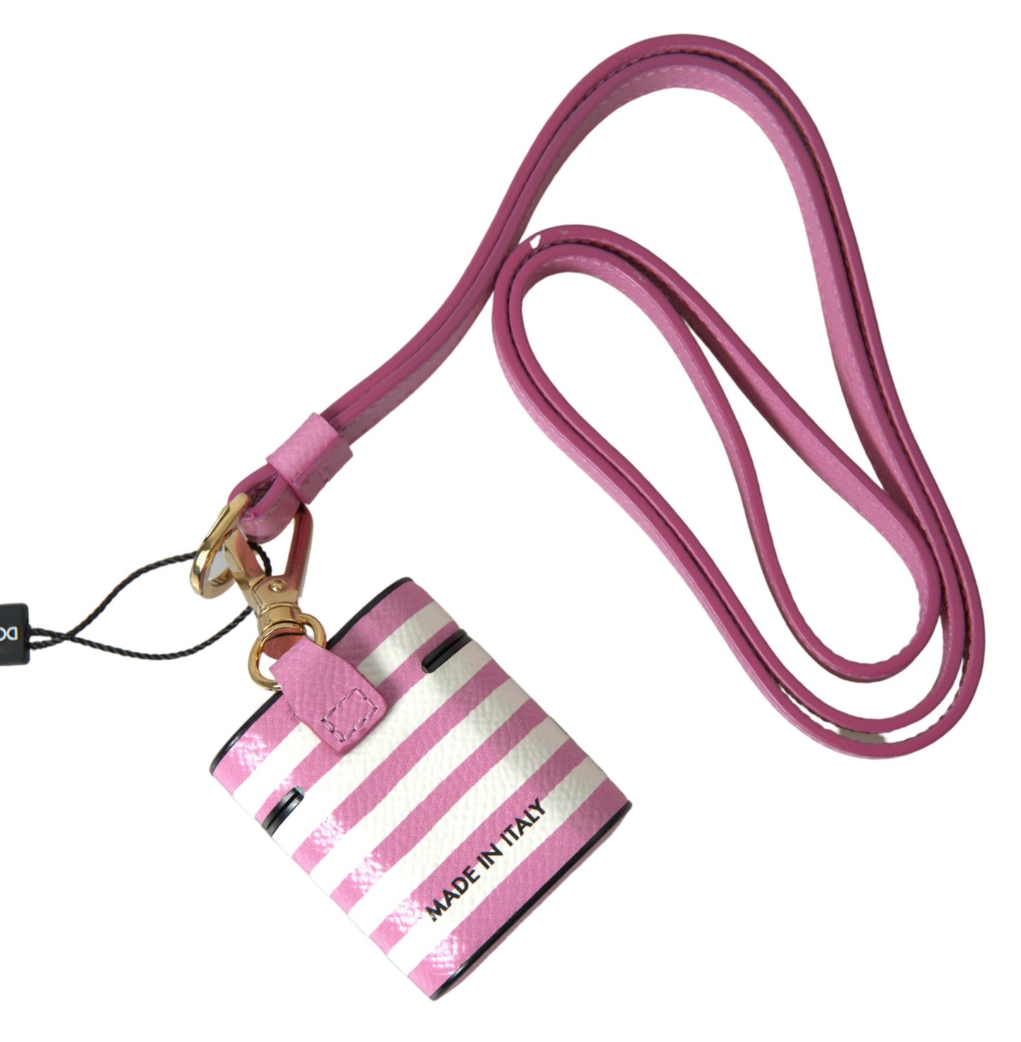 Dolce & Gabbana Chic Pink Stripe Leather Airpods Case