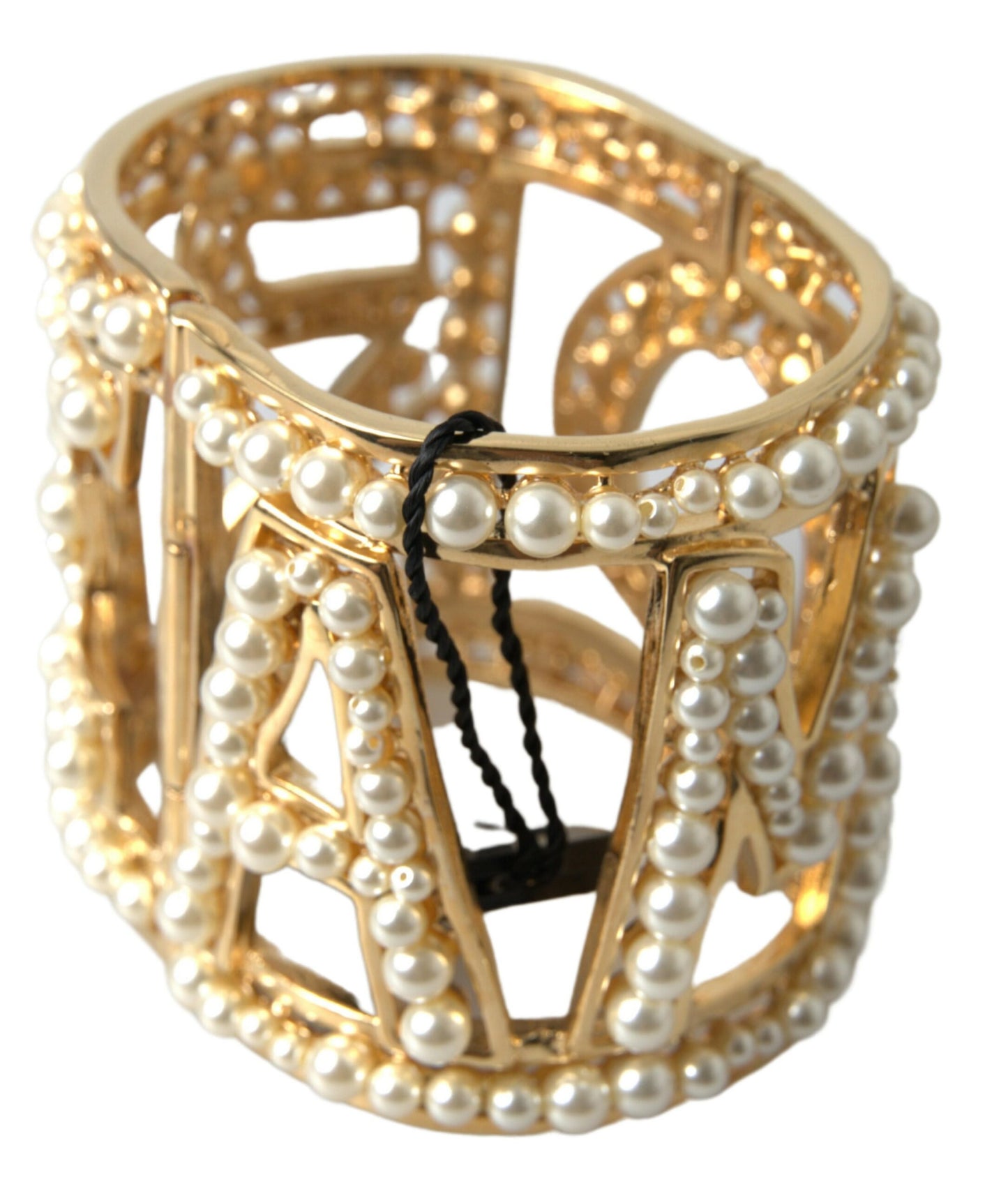 Dolce & Gabbana Elegant Gold Cuff with AMORE & Faux Pearls