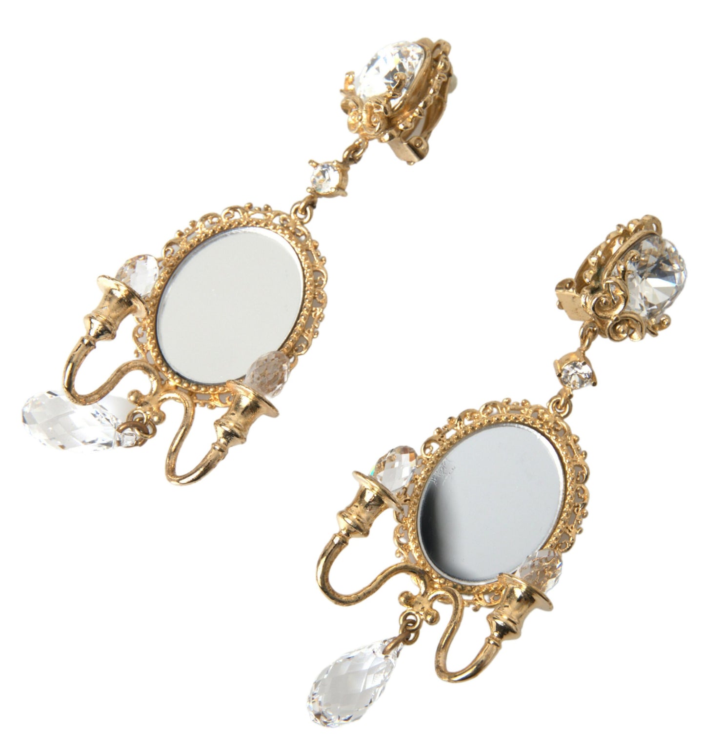 Dolce & Gabbana Gold Plated Mirror Chandelier Earrings