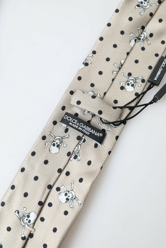 Dolce & Gabbana Beige Skull Print Silk Tie Exclusive Collection