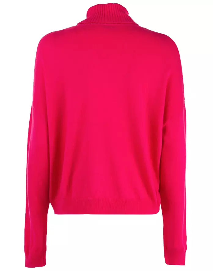 Liu Jo Fuchsia Turtleneck Sweater with Rhinestone Details