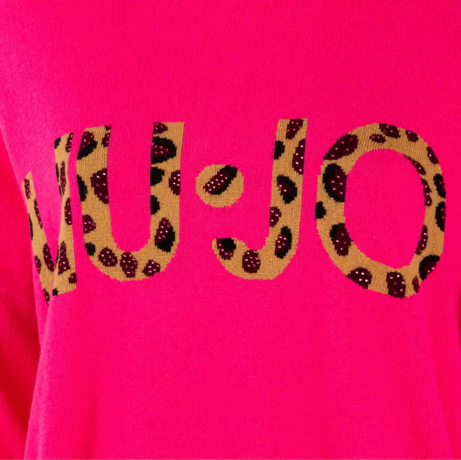 Liu Jo Fuchsia Turtleneck Sweater with Rhinestone Details