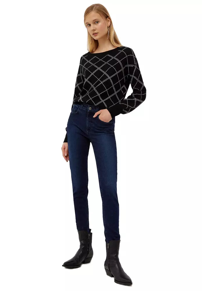 Liu Jo Rhinestone Embellished Check Sweater