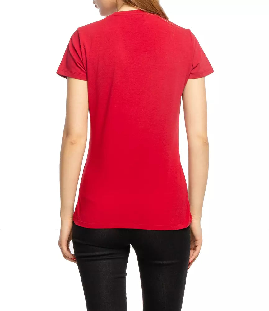 Liu Jo Rhinestone Beaded V-Neck Red Tee