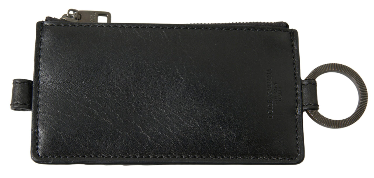 Dolce & Gabbana Elegant Black Leather Lanyard Cardholder