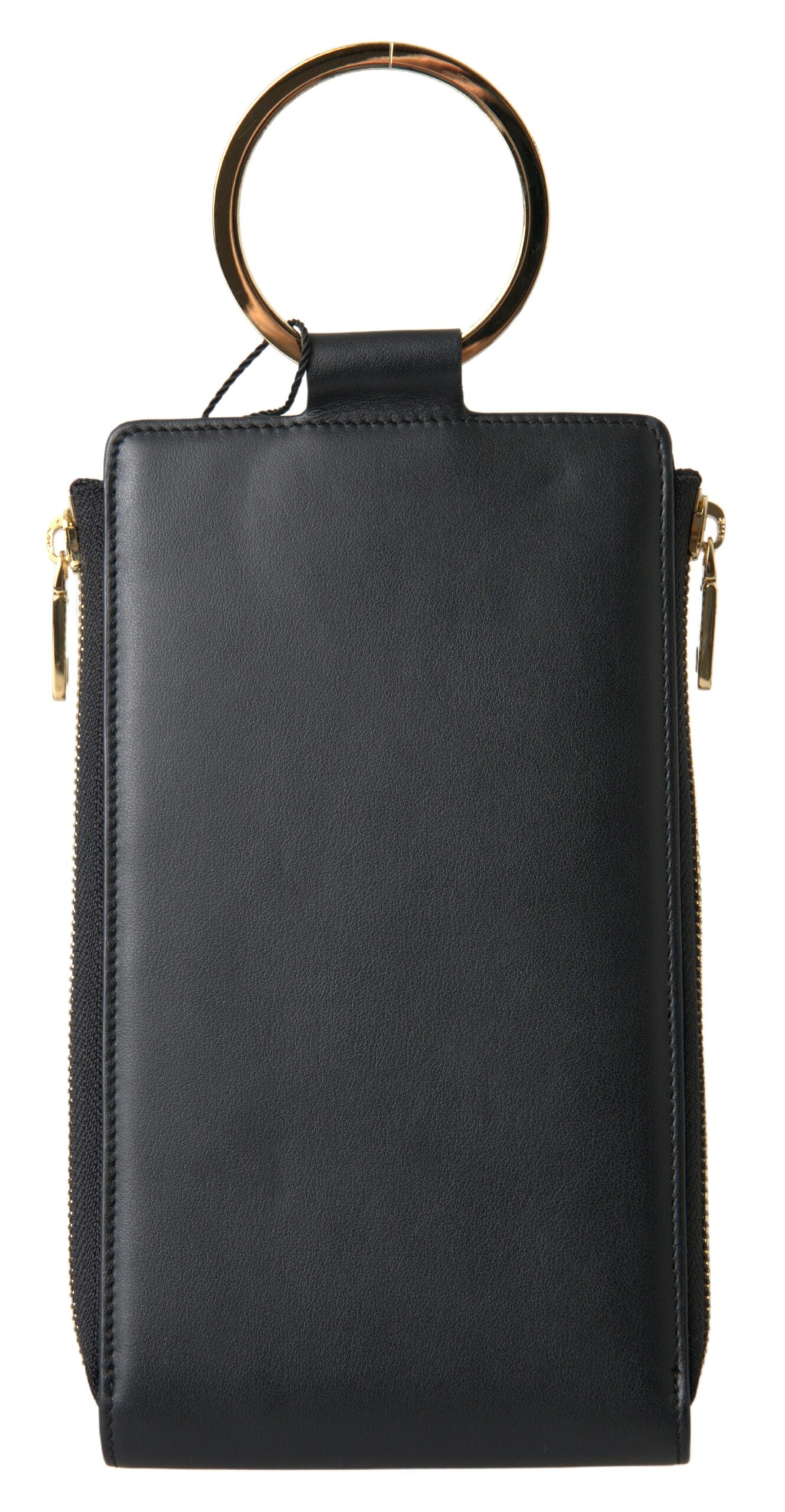 Dolce & Gabbana Elegant Black Leather Cardholder with Zip Detail