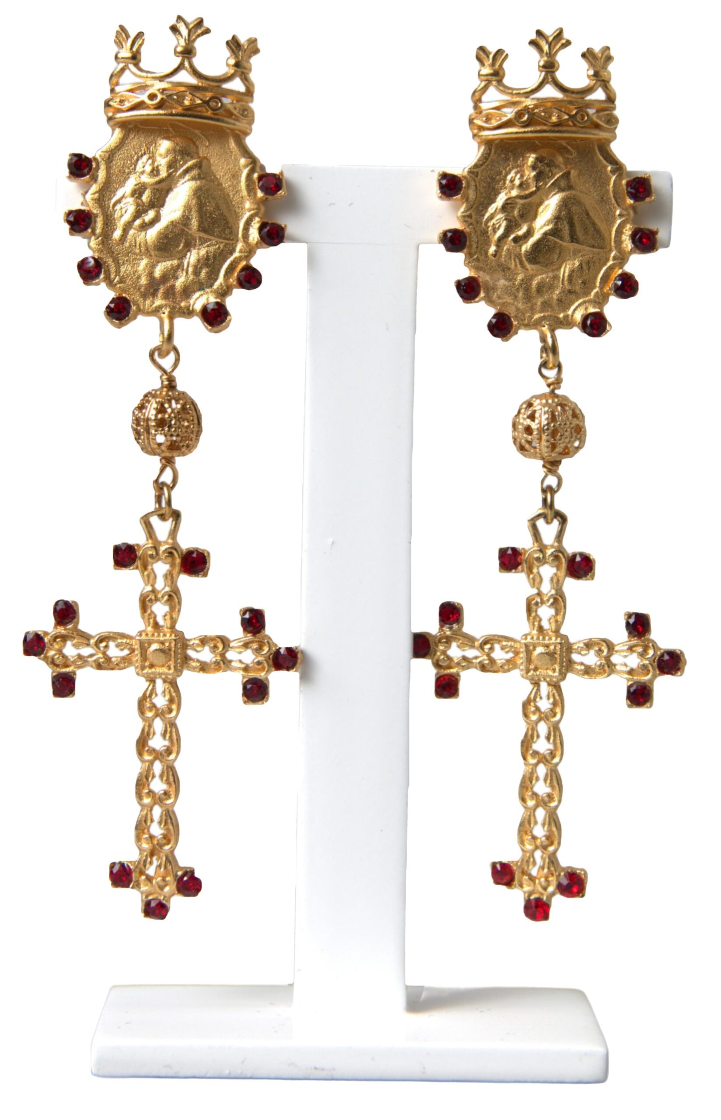 Dolce & Gabbana Regal Gold Cross & Crown Clip Earrings