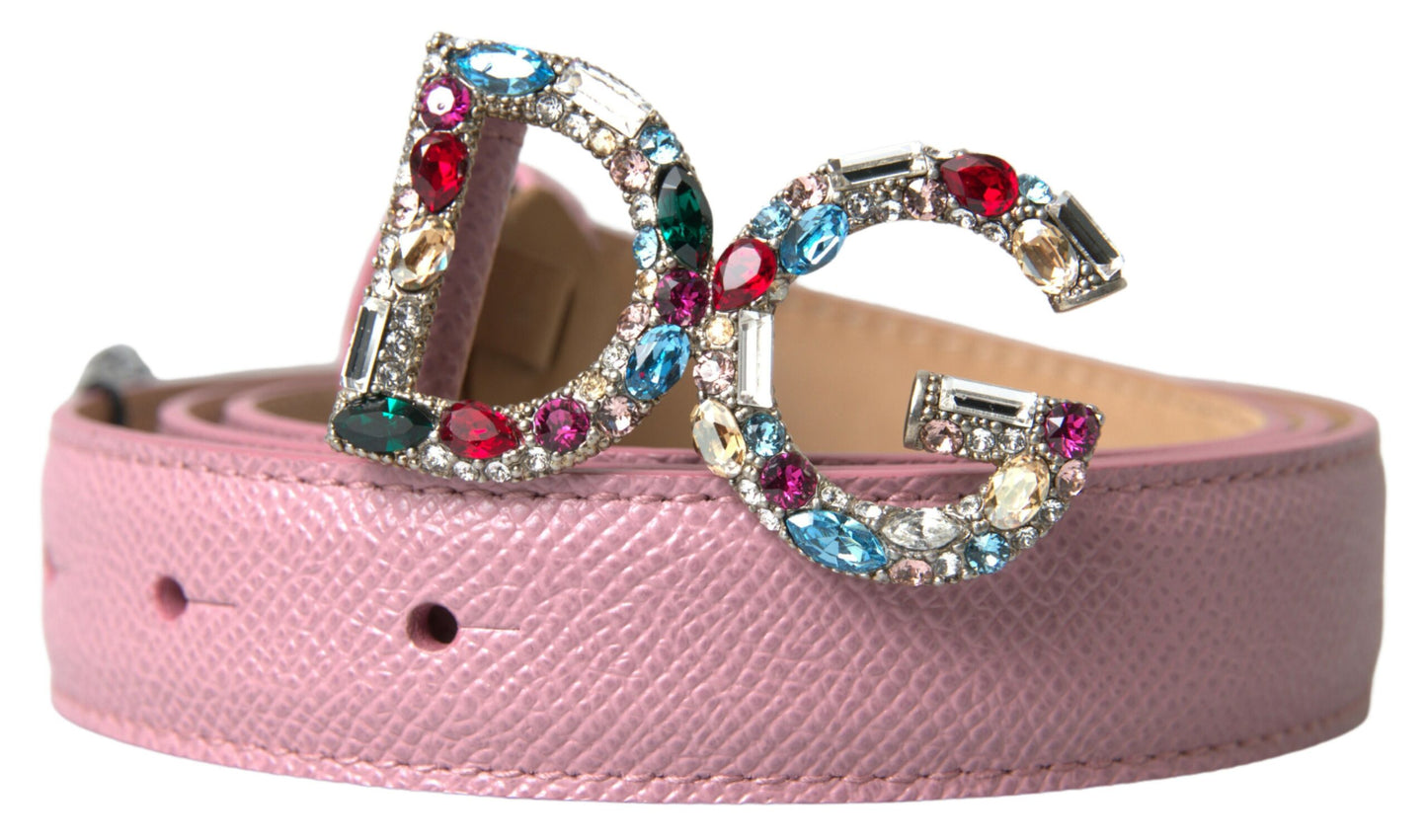 Dolce & Gabbana Crystal Embellished Pink Leather Belt