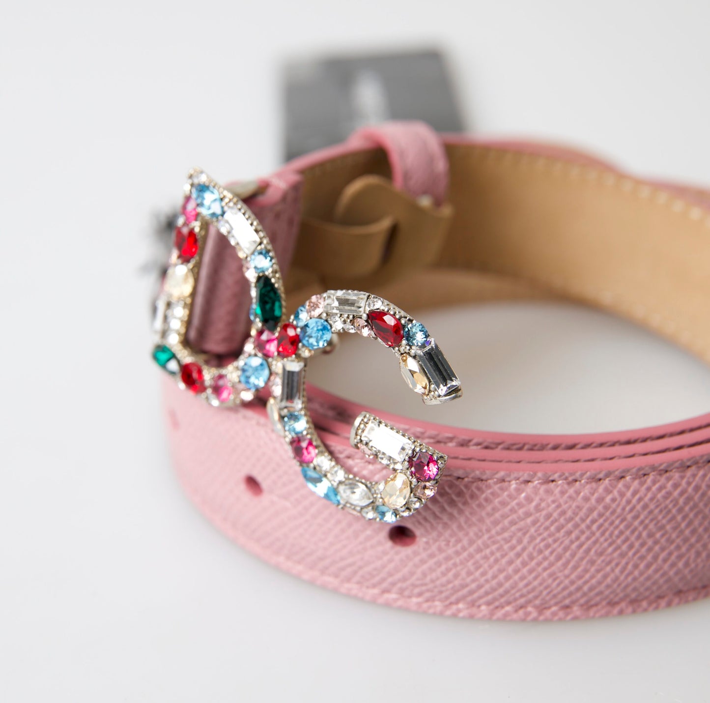 Dolce & Gabbana Crystal Embellished Pink Leather Belt