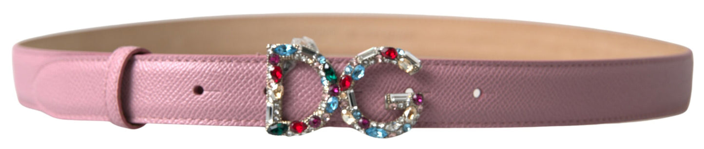 Dolce & Gabbana Crystal Embellished Pink Leather Belt