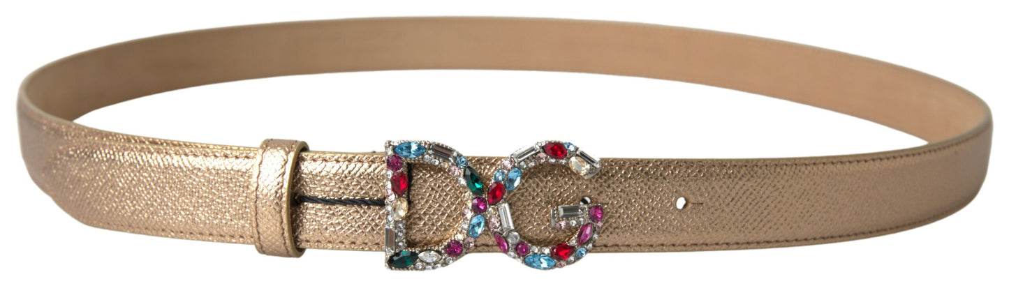 Dolce & Gabbana Gold Leather Crystal-Embellished Women's Belt