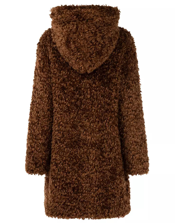 Liu Jo Plush Eco-Fur Coat with Hood in Brown