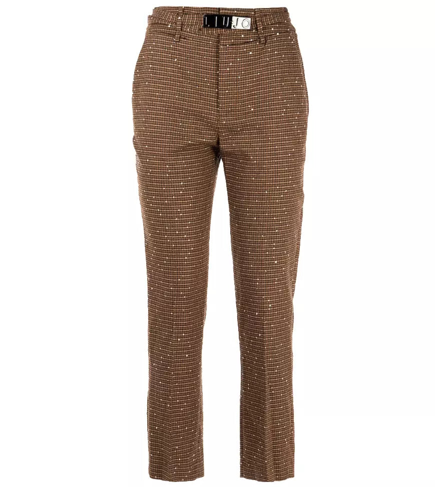 Liu Jo Elegant Tartan Chino Trousers with Metal Logo Plaque