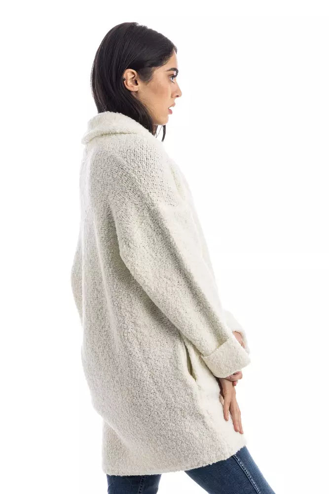 Liu Jo Elegant White Wool Blend Knit Coat