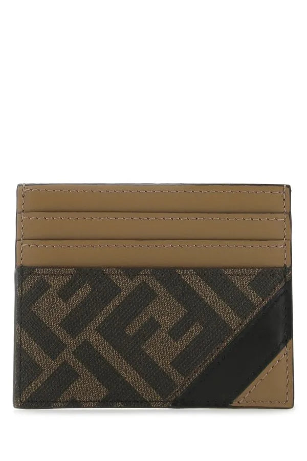 Fendi Elegant Textured Card Holder in Dark Brown