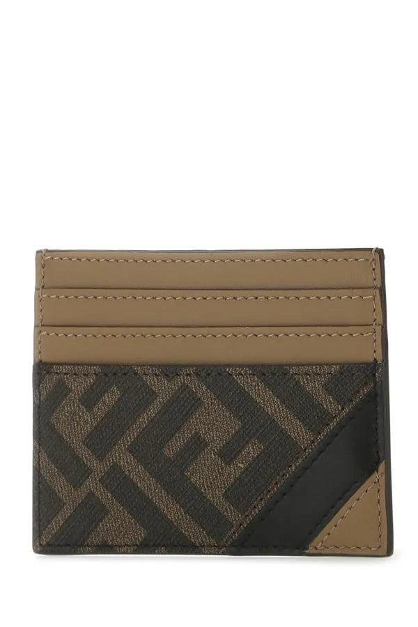 Fendi Elegant Textured Card Holder in Dark Brown