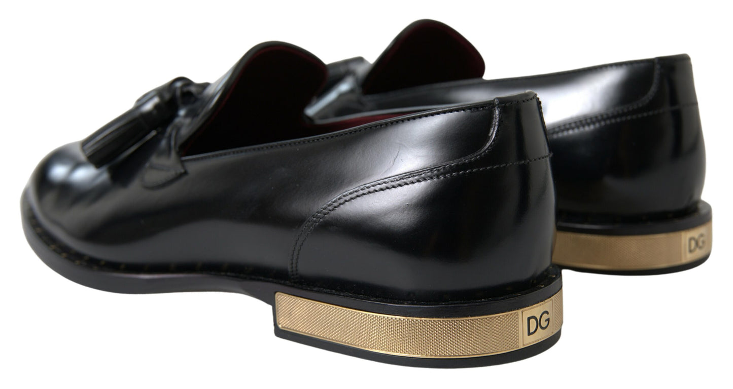 Dolce & Gabbana Elegant Black Gold Tassel Leather Loafers