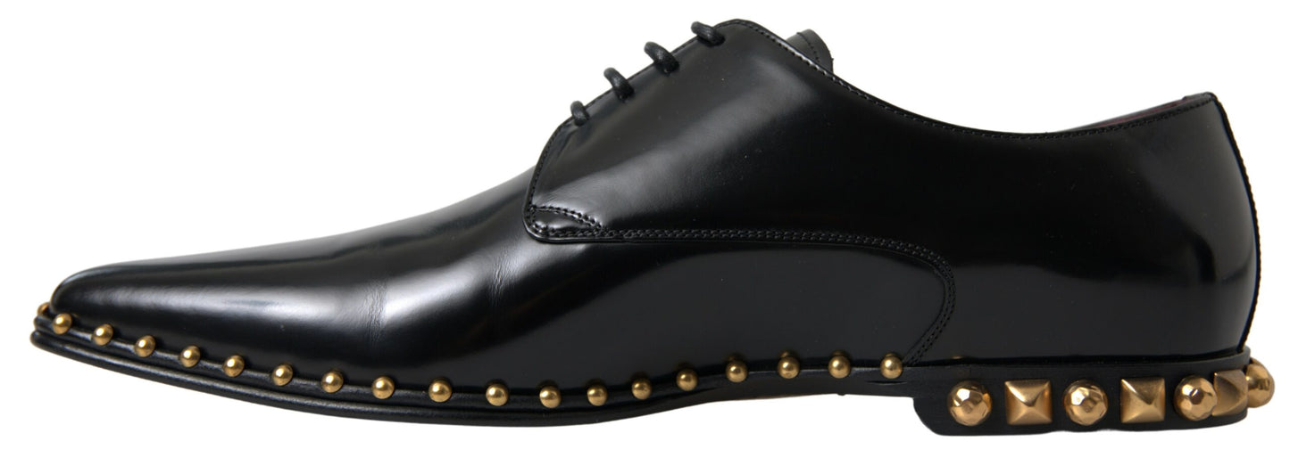 Dolce & Gabbana Elegant Gold-Accented Black Leather Dress Shoes