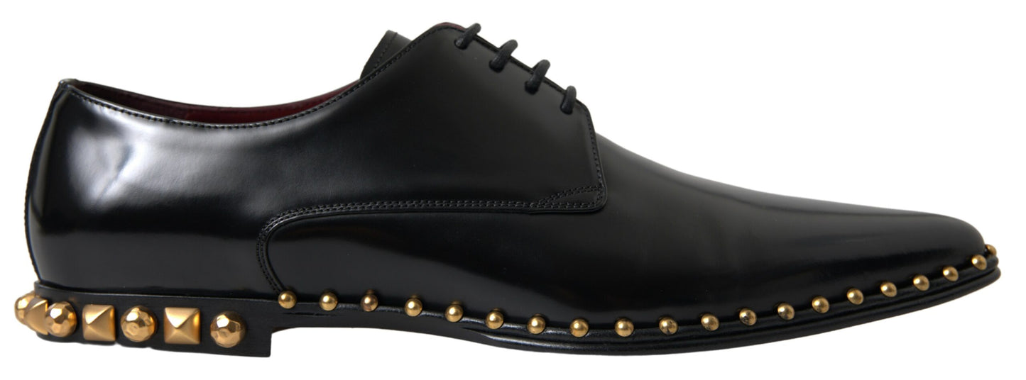 Dolce & Gabbana Elegant Gold-Accented Black Leather Dress Shoes