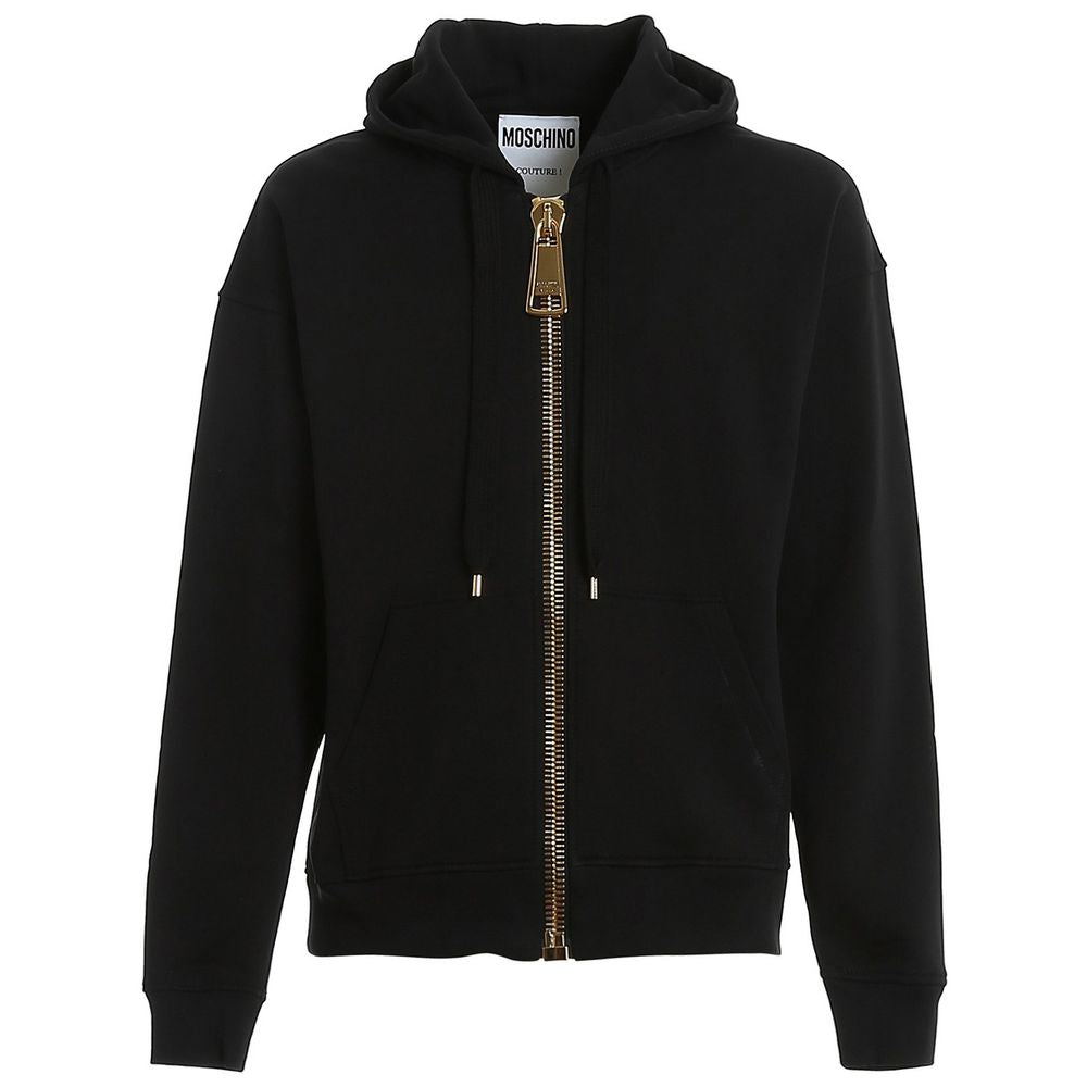 Moschino Couture Elegant Hooded Cotton Sweatshirt with Golden Zip