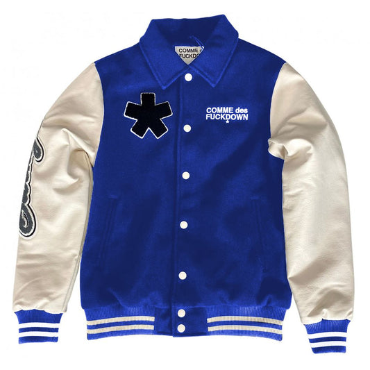 Comme Des Fuckdown Varsity Elegance Cotton & Faux Leather Bomber Jacket