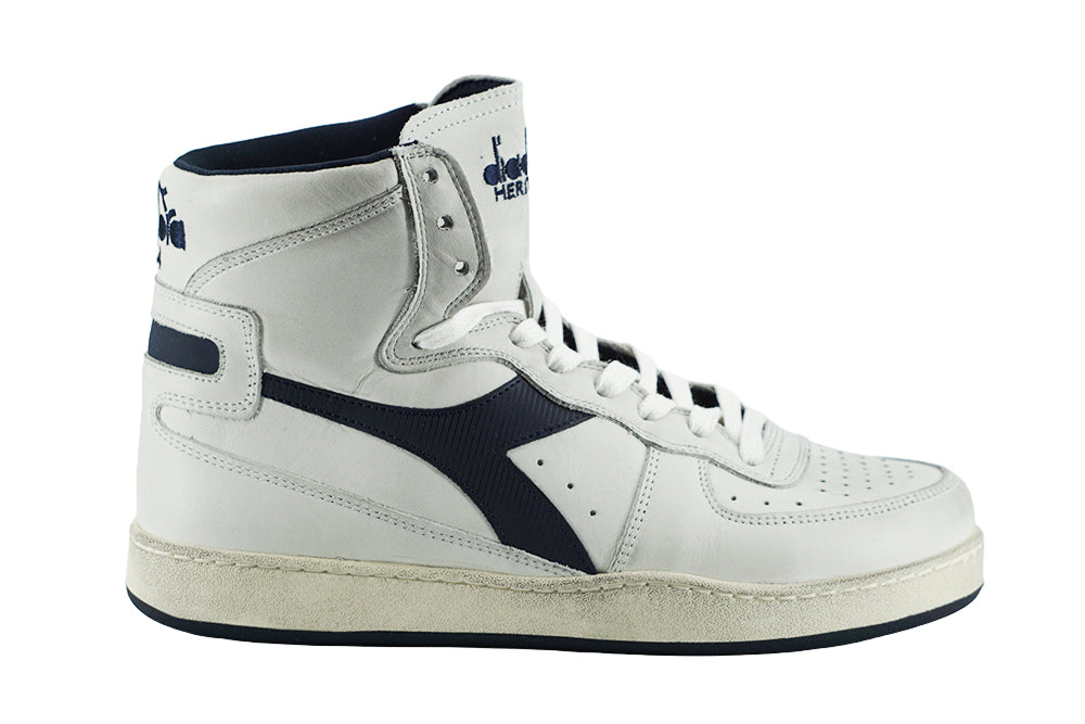 Diadora Vintage-Inspired White Blue Leather Sneakers