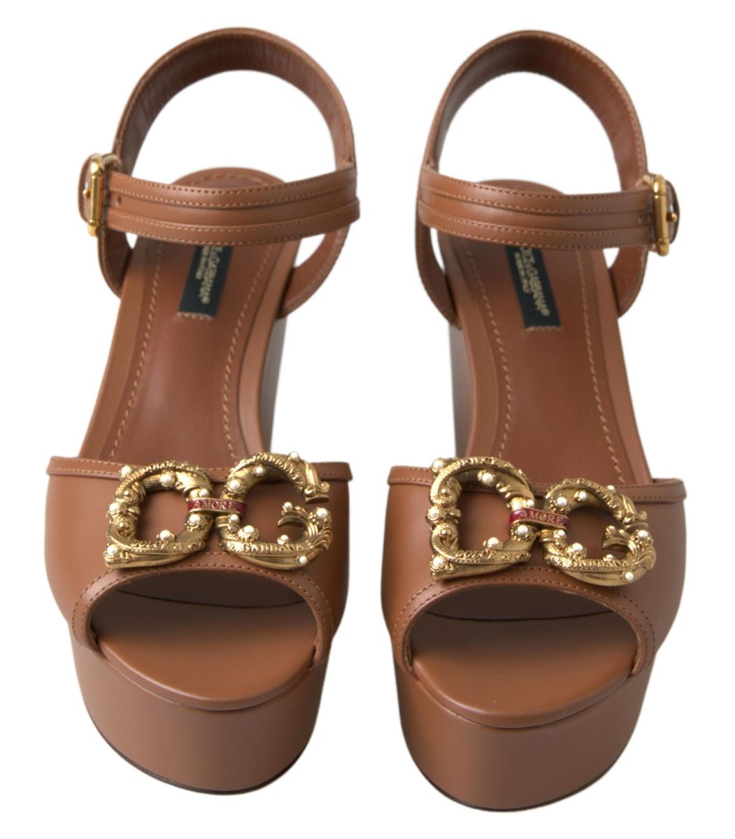 Dolce & Gabbana Chic Brown Leather Ankle Strap Wedges