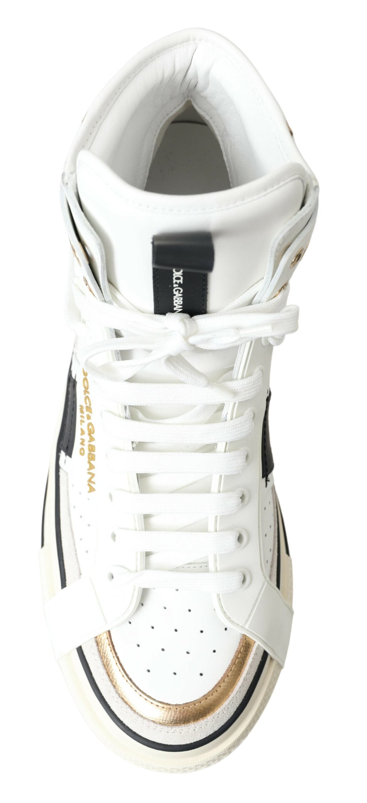 Dolce & Gabbana Elegant High Top Sneakers in White and Gold