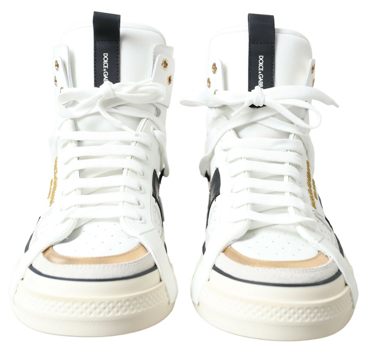 Dolce & Gabbana Elegant High Top Sneakers in White and Gold