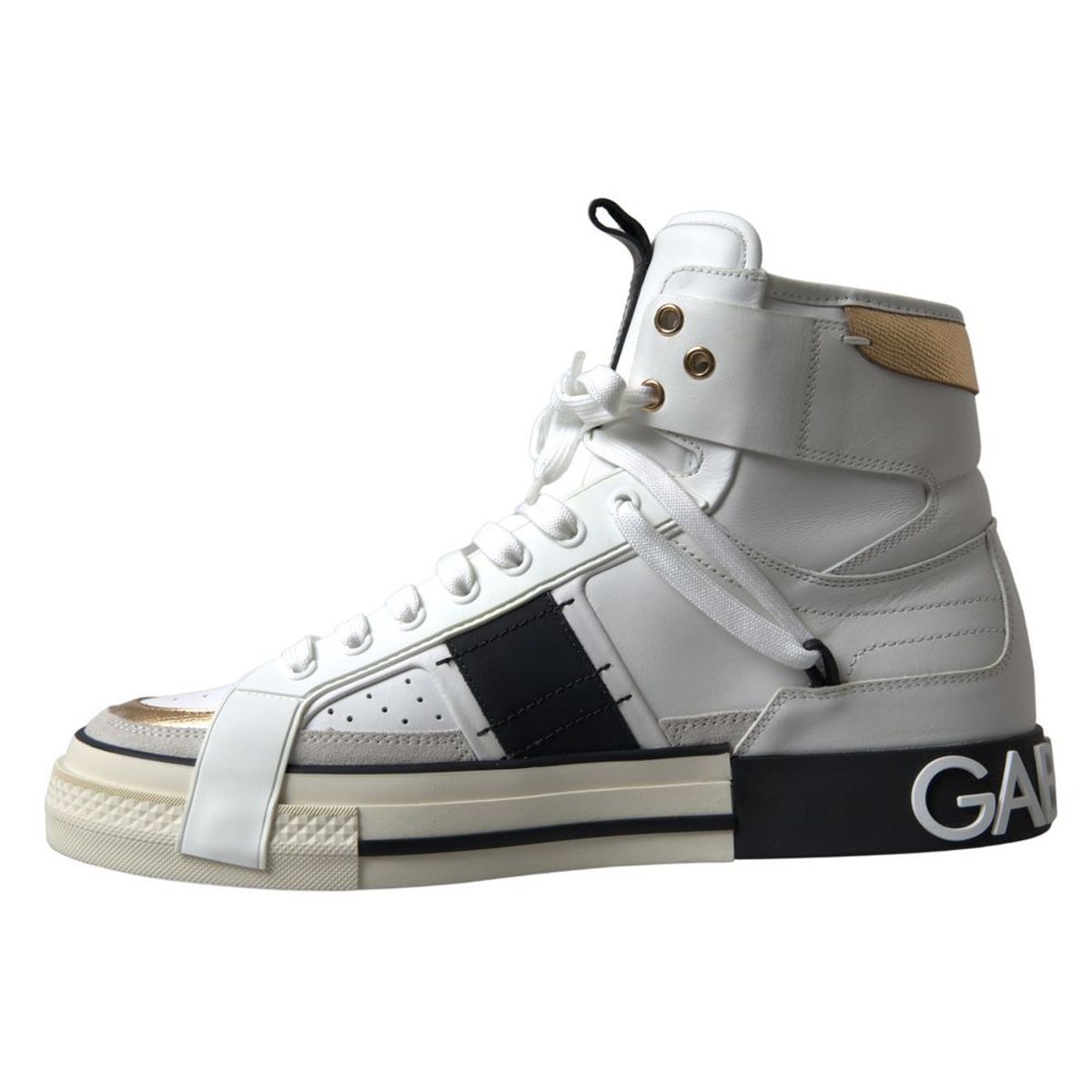 Dolce & Gabbana Elegant High Top Sneakers in White and Gold