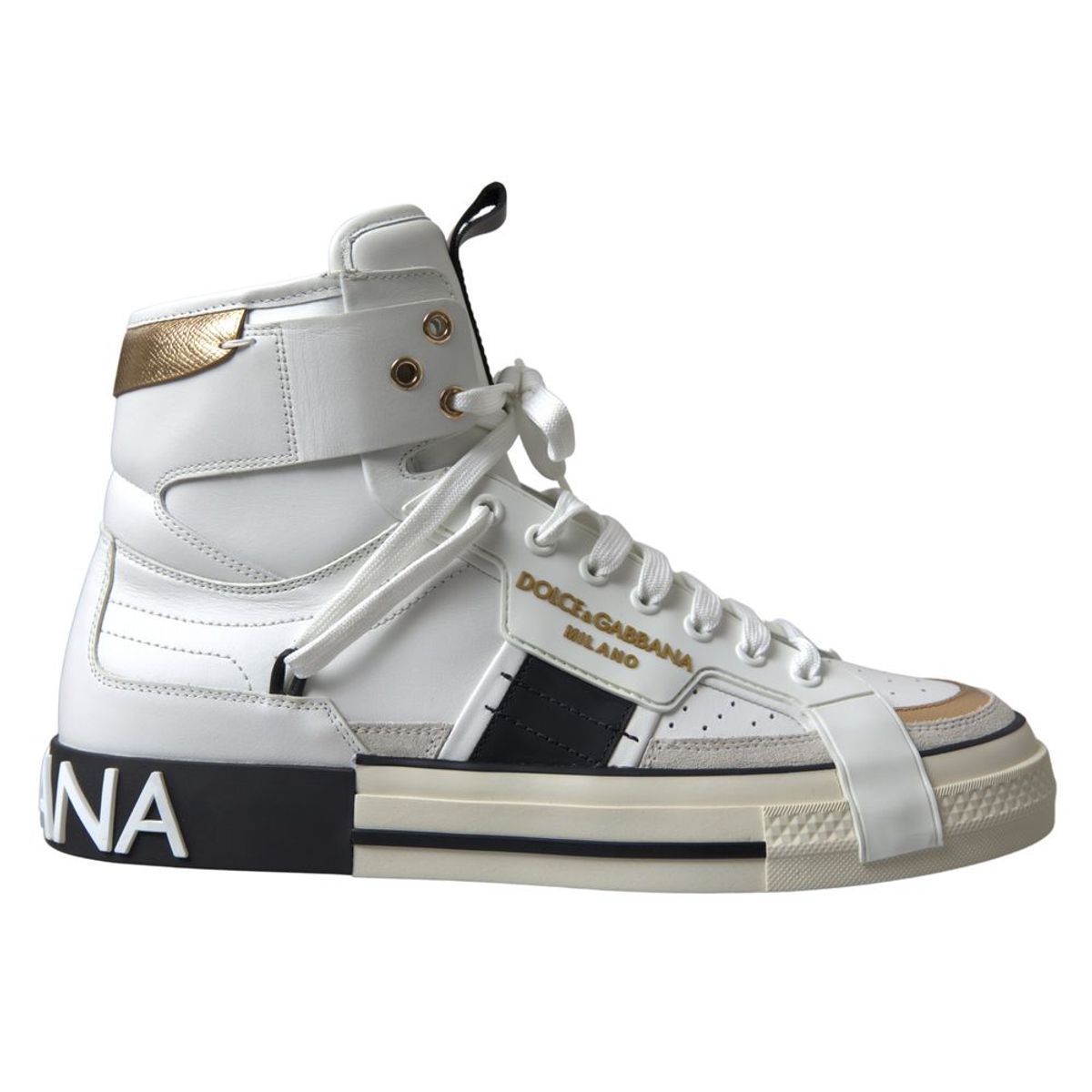 Dolce & Gabbana Elegant High Top Sneakers in White and Gold