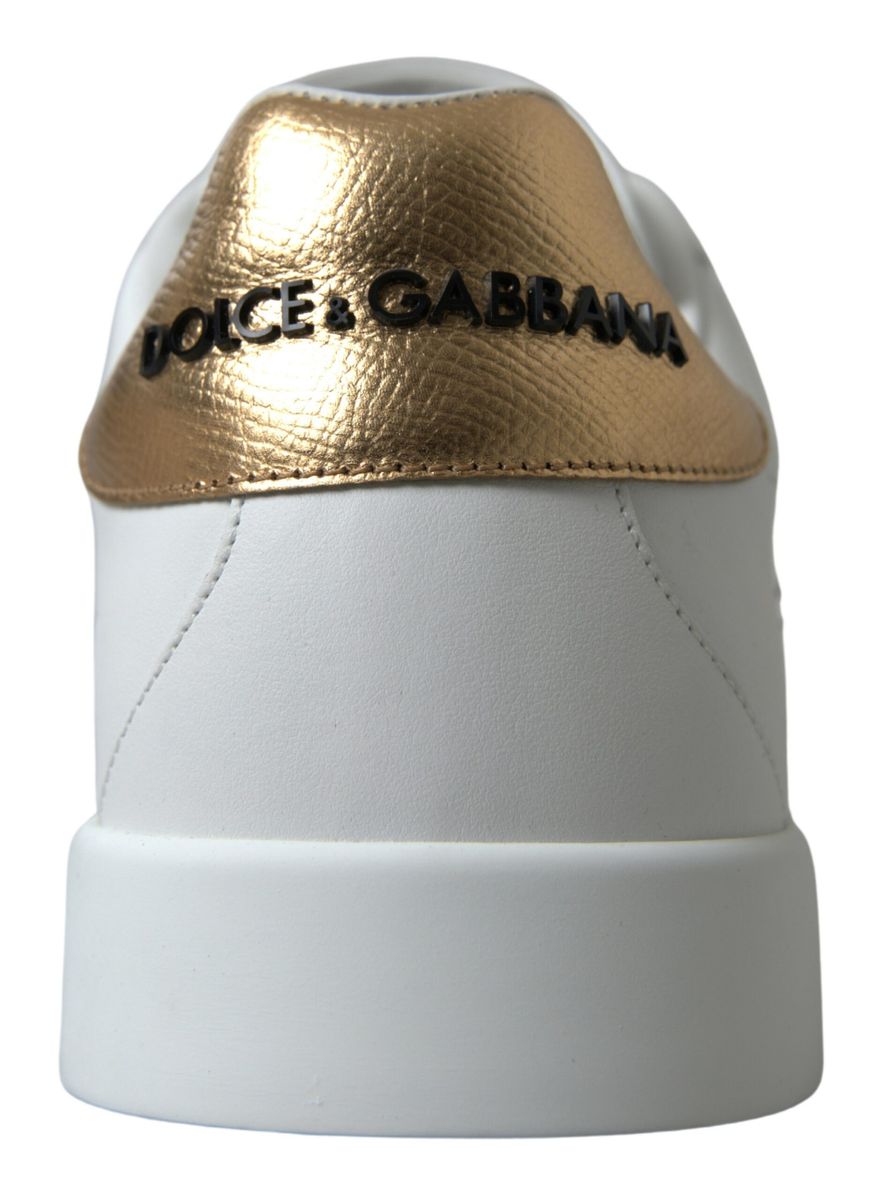 Dolce & Gabbana Dazzling Gold-Trimmed White Leather Sneakers