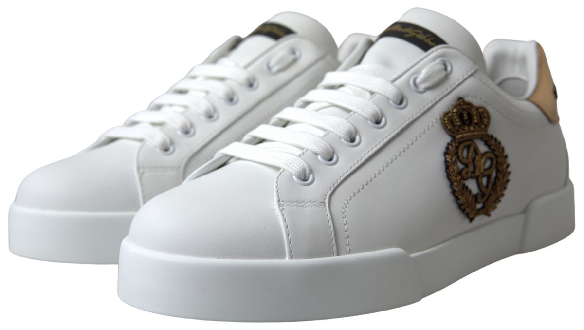 Dolce & Gabbana Dazzling Gold-Trimmed White Leather Sneakers