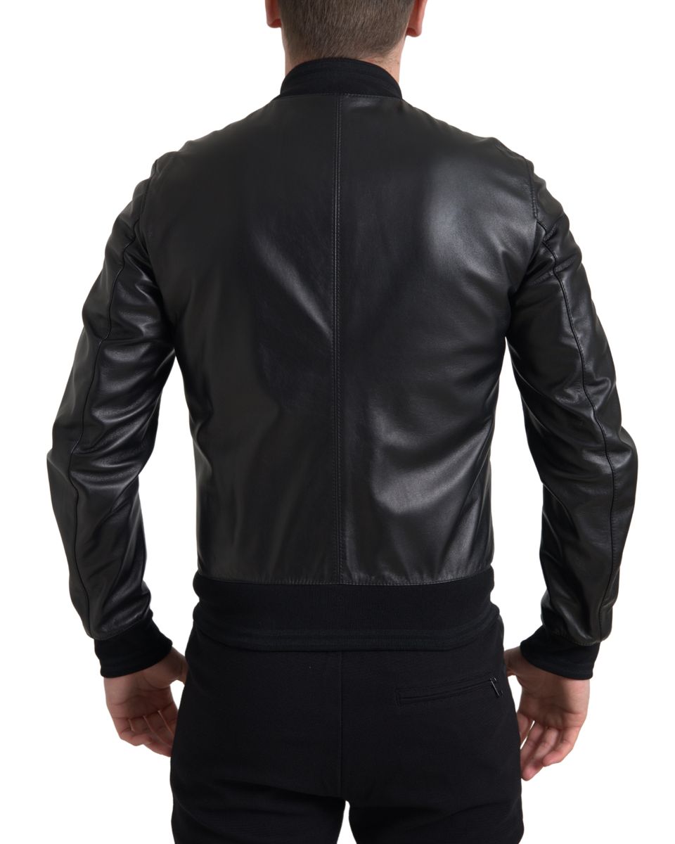 Dolce & Gabbana Elegant Black Leather Bomber Jacket