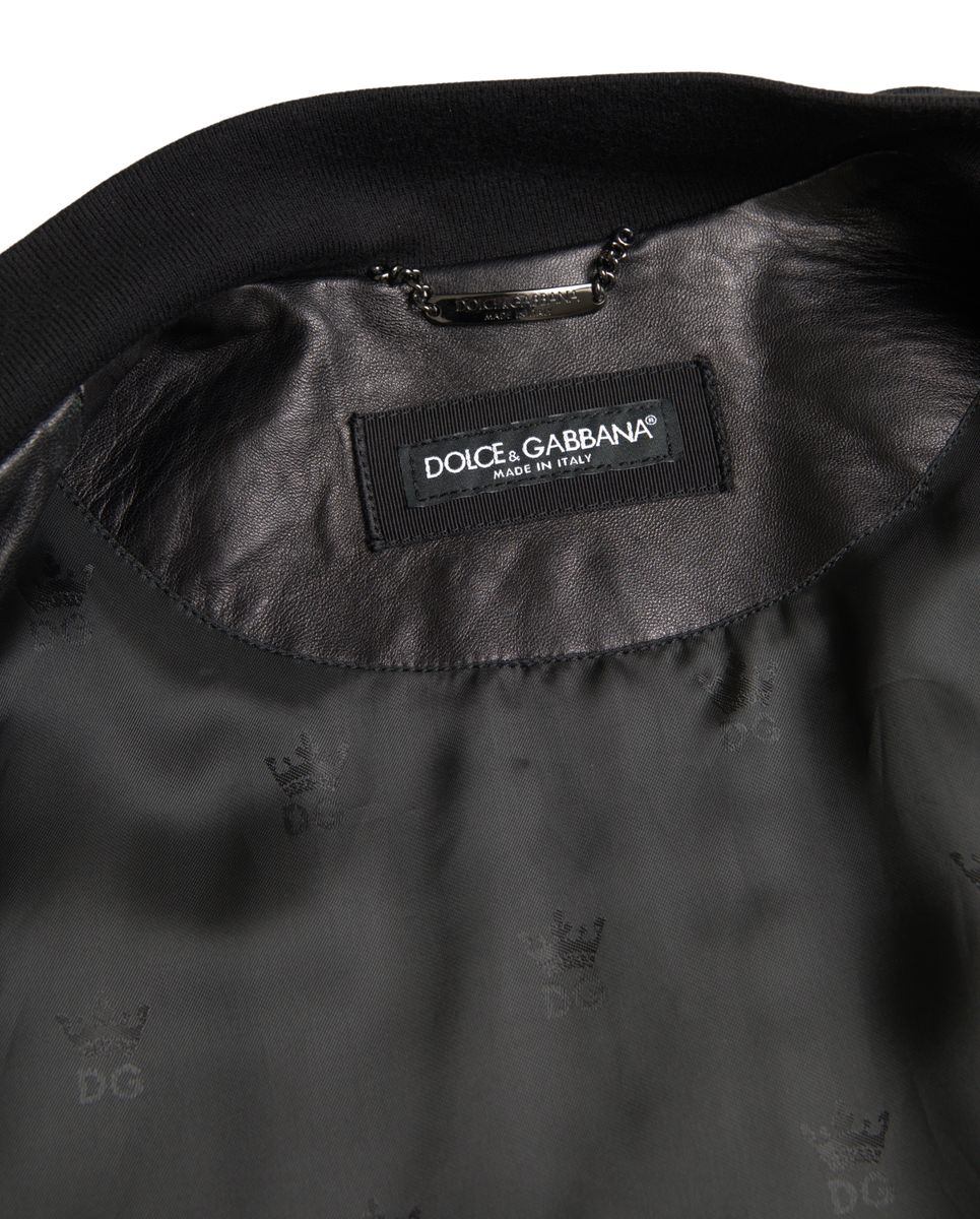 Dolce & Gabbana Elegant Black Leather Bomber Jacket